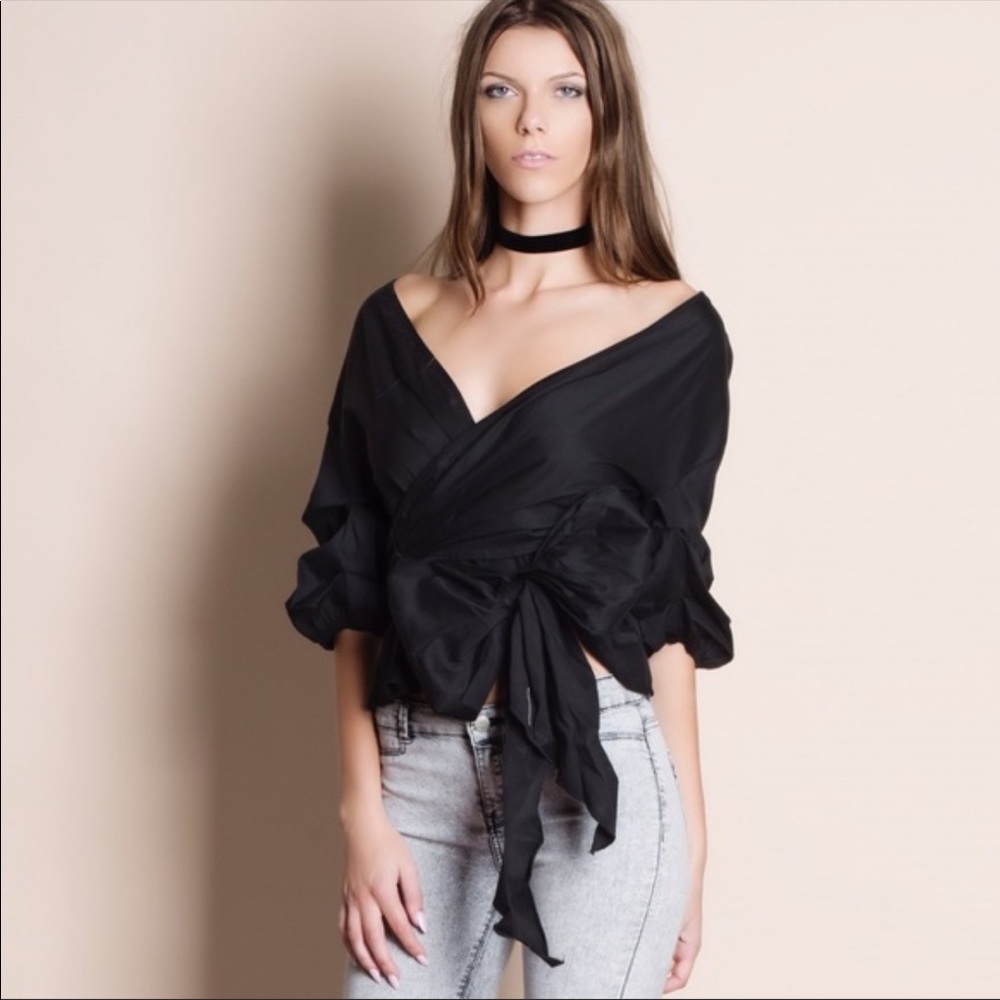 Off Shoulder Puff Sleeve Wrap Top